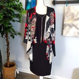 R&K liquid knit tank dress attached cardigan & necklace 18